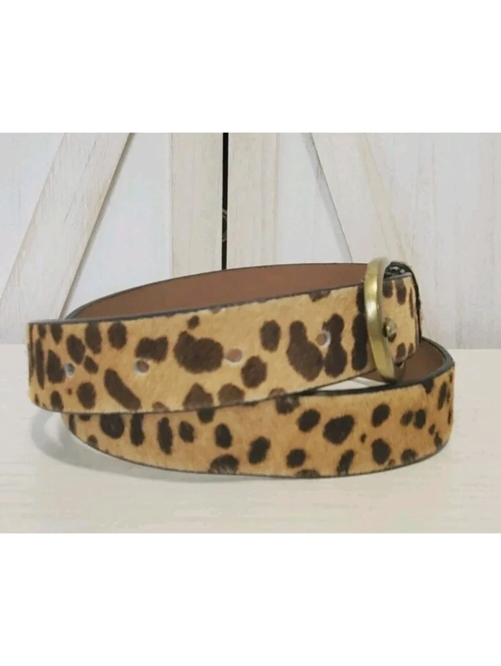 J Crew Leopard Hair Print Belt Brown Animal Print Leather Medium 41